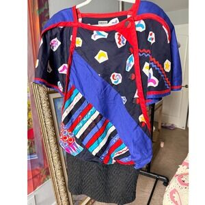 Jeanne Marc Vintage 80s Patchwork Geometric Mini Dress Size S
